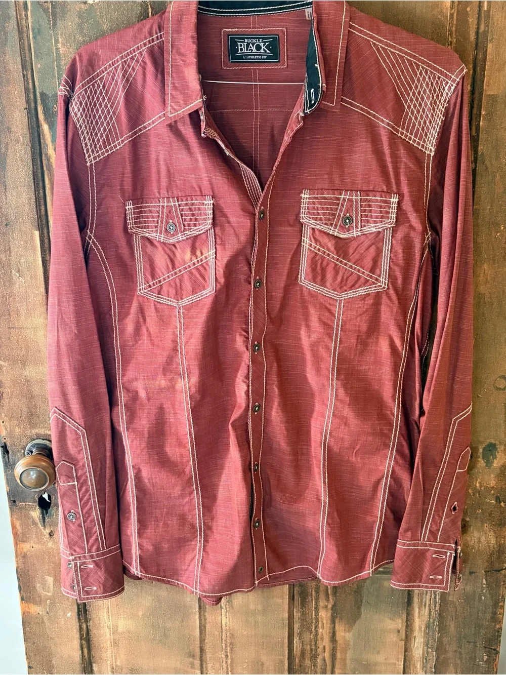 Buckle Black Men’s Rust Red Western Button Up Shirt Athletic Fit L